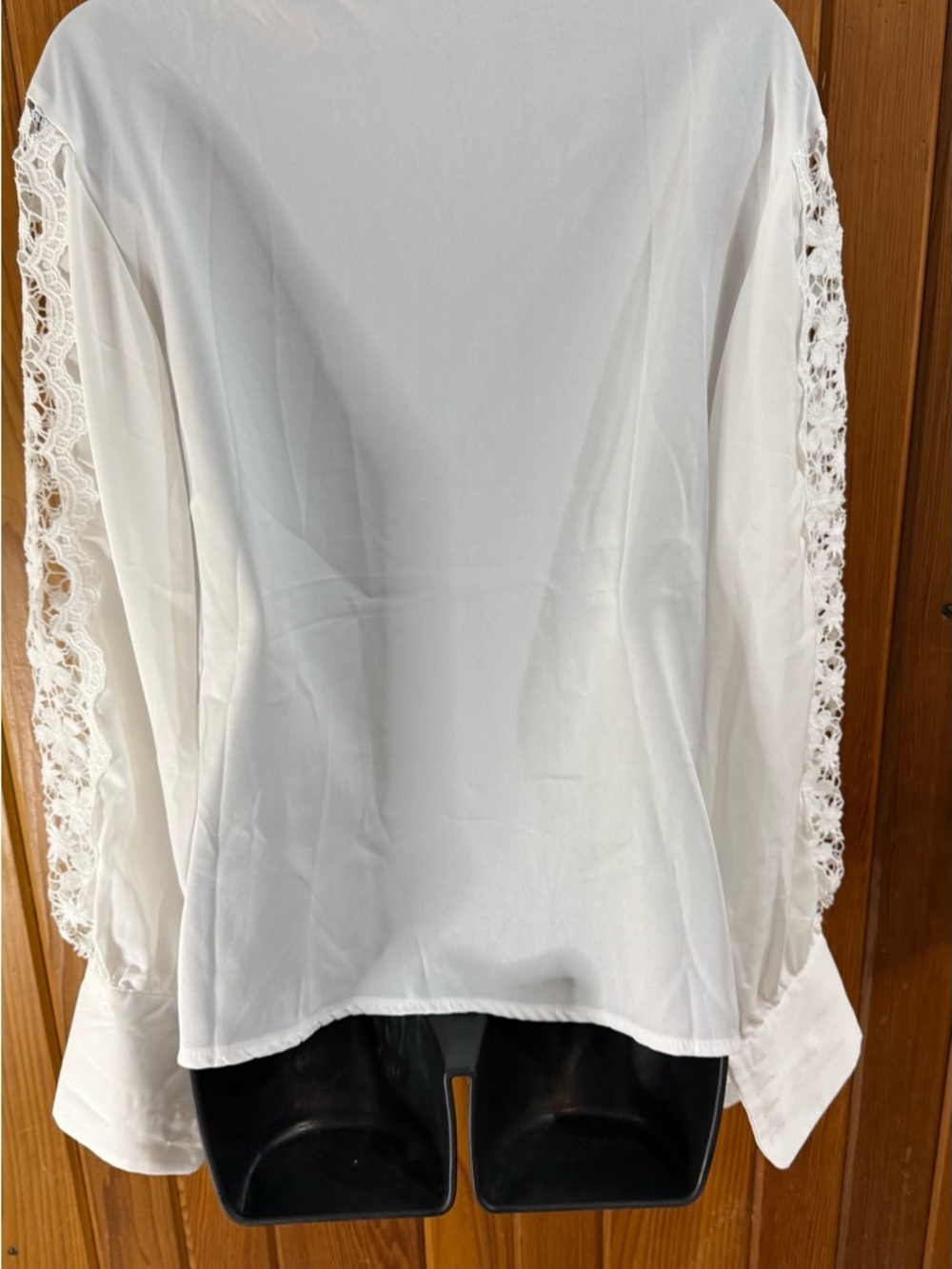 chic White Lace-Trim V-Neck Blouse - Picture 8 of 12
